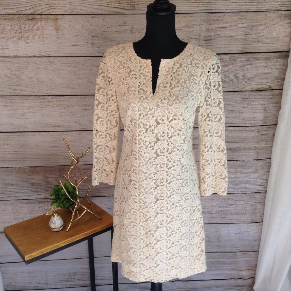 Talbots Cream Lace Long Sleeve Dress